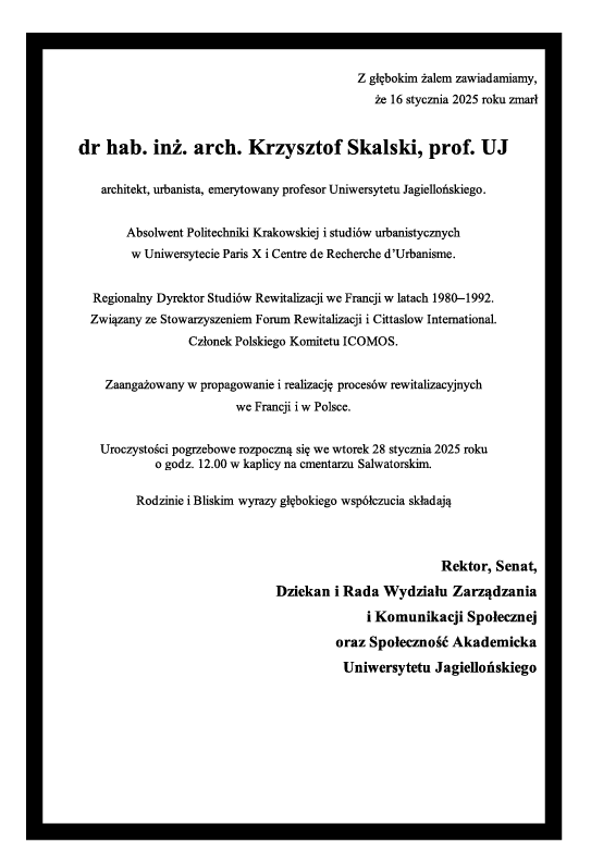 Dr hab. inż. arch. Krzysztof Skalski, prof. UJ